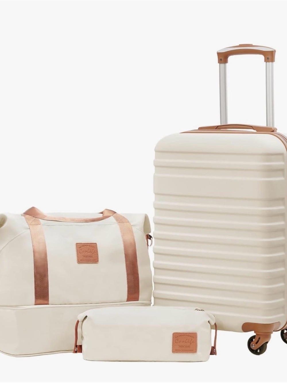 Cream Luggage Set with Tan Accents by